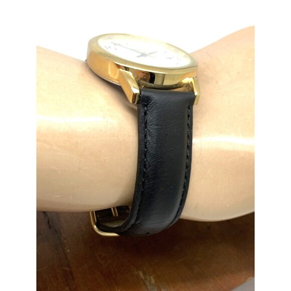 Timex Men's Watch T2H291 Quartz Indiglo Gold White Dial Black Leather Band 35mm - Picture 12 of 14